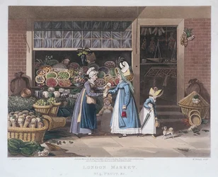 Mercato di Londra, un venditore di frutta, 1822