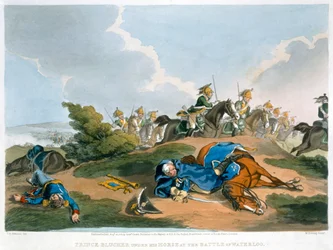 Il principe Blucher sotto il suo cavallo alla battaglia di Waterloo