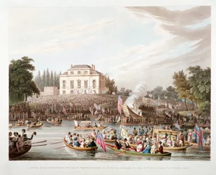 Veduta del fiume Tamigi a Brandenburgh House, Hammersmith, Londra