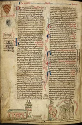 Abbazia di Westminster e il Santuario di San Edoardo; a destra, Papa Innocenzo IV al Concilio di Lione, illustrazione da 