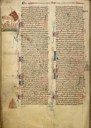 Royal 14 C. VII, f.116v Disegno marginale di Re Enrico III che attraversa il Canale della Manica verso la Bretagna, con parte del testo di accompagnamento scritto a mano dall