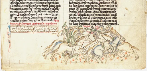 Saladino cattura la Santa Croce da Chronica maiora I di Matthew Paris, XIII secolo