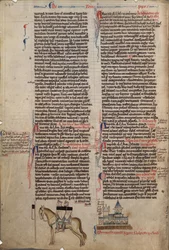 Due templari su un cavallo da Chronica maiora I di Matthew Paris, XIII secolo