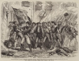 La rivoluzione in Sicilia, prigionieri liberati che conducono il loro carceriere per le strade di Palermo prima di sparargli