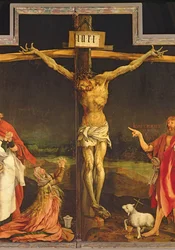 Cristo in croce, particolare del pannello centrale della Crocifissione della Pala di Isenheim, 1512-16 circa (olio su tavola) (particolare di 3706)