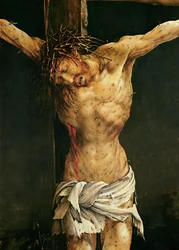 Cristo in croce, particolare del pannello centrale della Crocifissione della Pala di Isenheim, 1512-15 circa (olio su tavola)