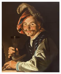 Suonatore di flauto con un bicchiere di vino, 1615-50 circa (olio su tela)