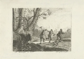 Paesaggio con tre contadini danzanti