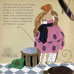 Donna davanti al suo specchio, pubblicità per pellicce Revillon, c. 1920-1930 (illustrazione)