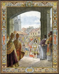 Arrivo alla Sainte-Chapelle per la proclamazione della maggior età del re di Francia Luigi XIV