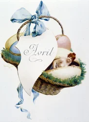 Aprile "La Chanson du mois" di Jérôme Doucet, illustrazione - Maurice Leloir, ed. Reims 1904. L. Michaud