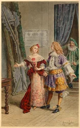 Backstage di Scapin, Armande, Baron e Moliere (illustrazione)