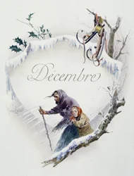 Dicembre "La Canzone del mese" di Jérôme Doucet, illustrazione - Maurice Leloir, ed. Reims 1904. L. Michaud