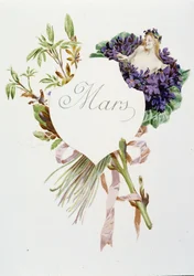 Marzo "La Canzone del mese" di Jérôme Doucet, illustrazione - Maurice Leloir, ed. Reims 1904. L. Michaud