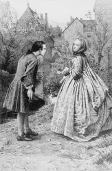 Incontro del giovane Jean-Jacques Rousseau e della futura amica intima Madame de Warens, 21 marzo 1728 (incisione)