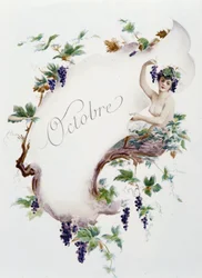 Ottobre "La Canzone del mese" di Jérôme Doucet, illustrazione - Maurice Leloir, ed. Reims 1904. L. Michaud