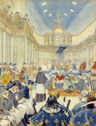 Richelieu pronunciò il discorso, a nome del clero, alla riunione di chiusura degli Stati Generali del 1614 - in "Richelieu" di Maurice Leloir