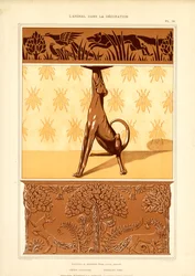 Motivi animali Art Nouveau: cane, fagiano e api (litografia)