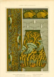 Motivi naturalistici Art Nouveau: uccelli, fauna marina e insetti (litografia)
