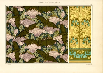 Disegni di superficie Art Nouveau con motivi di pipistrelli e farfalle (litografia)