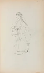 Quaderno di schizzi italiano: Donna in piedi che tiene una borsa (pagina 56)