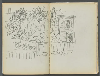 Sketchbook- The Granite Shore Hotel, Rockport, pagina 054 e 55: Casa e giardino recintato