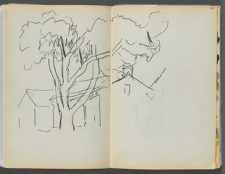 Libro di schizzi - Il Granite Shore Hotel, Rockport, pagina 106 e 107: Albero con case