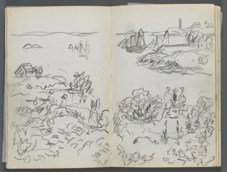 Sketchbook, The Dells, N° 127, pagina 042 e 43: Insenatura con barche e figure