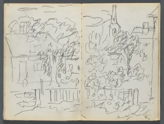 Sketchbook, The Dells, N° 127, pagina 084 e 85: Paesaggio con case e guglie