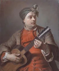 Ritratto di Jacques Dumont Le Romain che suona la chitarra