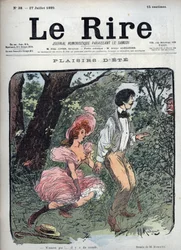 Piaceri estivi - Due amanti sono sorpresi in una foresta da un passante - Illustrazione di Maurice Radiguet per la rivista francese "Le Rire" numero 38 del 1895