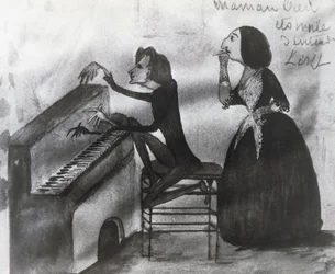 Caricatura di Franz Liszt (1811-1886) e George Sand (1804-1876) a Nohant nel 1832, disegno di Maurice Sand (1825-1889)