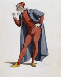 Costume e personaggio teatrale: Pantalone (Pantaloni, dottore) da Masques et bouffons (Commedia italiana), testo e disegni di Maurice Sand, stampe di A. Manceau, prefazione di Georges Sand, Parigi, Michel Lévy Frères