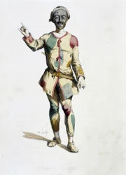 Arlecchino (Arlechino) da "Masques et bouffons" (commedia italiana), testo e disegni di Maurice Sand, incisioni di A. Manceau, prefazione di Georges Sand