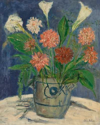 Vaso con gigli di Arum e dalie, 1932 circa (olio su tela)