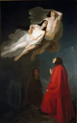 Dante e Virgilio incontrano Francesca da Rimini e suo cognato Paolo Malatesta, colpevoli di adulterio, nel cerchio della lussuria nell