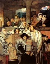 Ebrei in preghiera nella sinagoga durante lo Yom Kippur