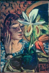 Donna con orchidea
