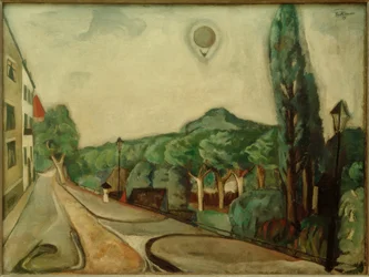 Paesaggio con pallone aerostatico