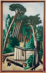 Paesaggio boschivo con boscaioli