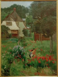 Bambino che raccoglie fiori