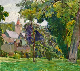 August Rieger paesaggio del parco con chiesa