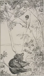 Orso ed elfo, disegno preparatorio per Opus IV, foglio 1 (Singer 52)