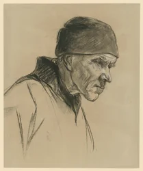 Vecchio uomo con berretto (ritratto a busto, profilo verso destra), studio per: Contadino che cammina (1894)