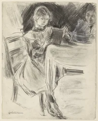 Figlia e moglie di Max Liebermann, che leggono a un tavolo rotondo