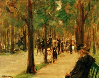 Passeggiata nel Tiergarten con passeggiatori e un cavallo