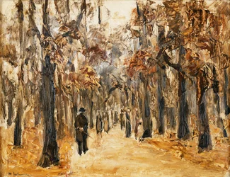 Giardini zoologici in autunno con figure che passeggiano