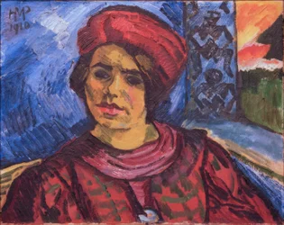 Giovane donna con turbante rosso