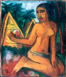 Ragazza inginocchiata nelle Isole Palau