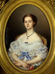 Ritratto di donna con nastro blu